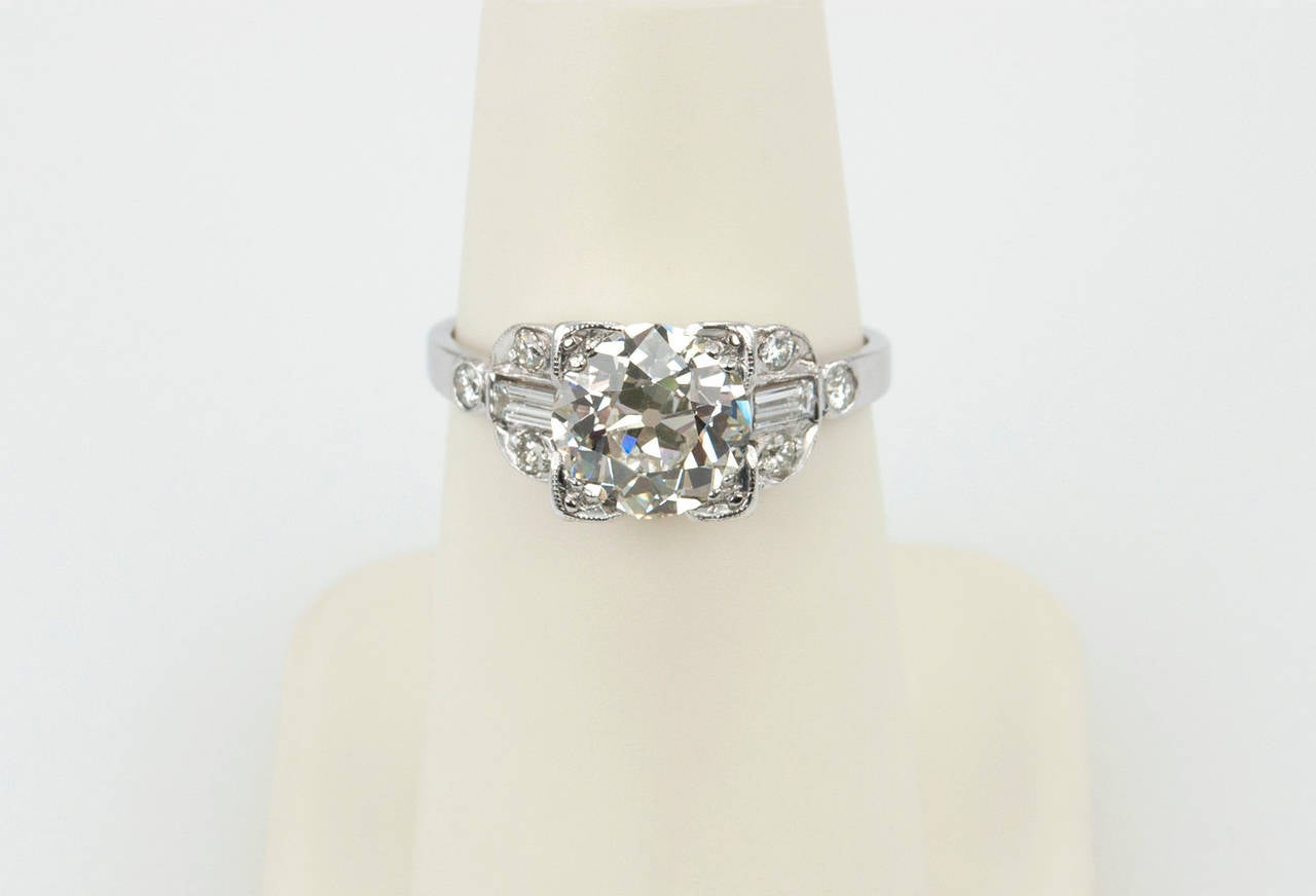 1.86 Carat GIA Cert Art Deco Diamond Platinum Engagement Ring 2