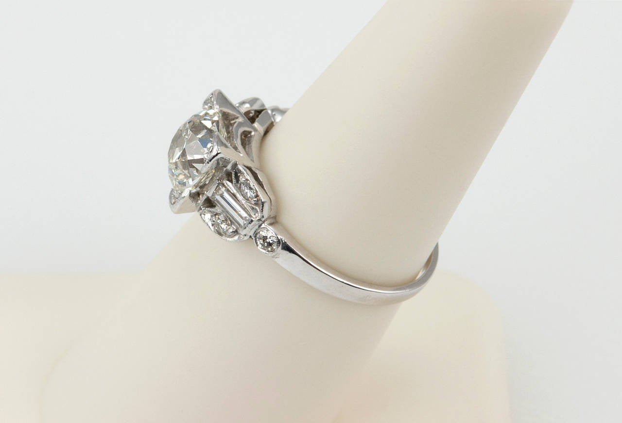 1.86 Carat GIA Cert Art Deco Diamond Platinum Engagement Ring 3
