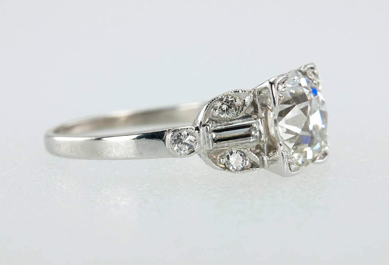 Women's 1.86 Carat GIA Cert Art Deco Diamond Platinum Engagement Ring