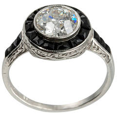 1.13 Carat Art Deco Diamond and Onyx Ring