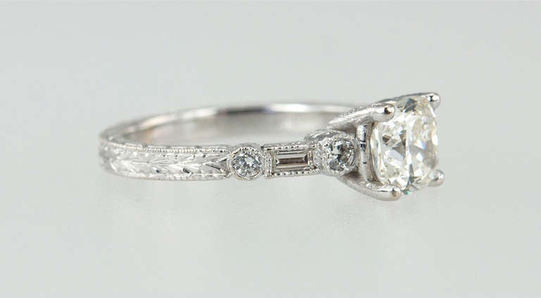 Engraved 1.11ct K-VS2 GIA Diamond Engagement Ring In Excellent Condition For Sale In Los Angeles, CA