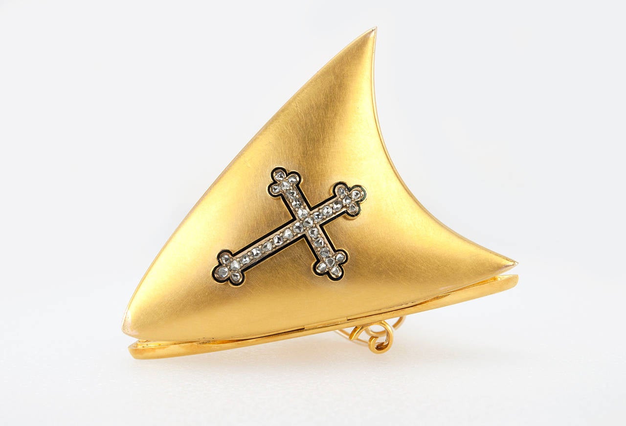 Women's or Men's Antique Gold Shield Shaped Double Locket Pendant/Brooch