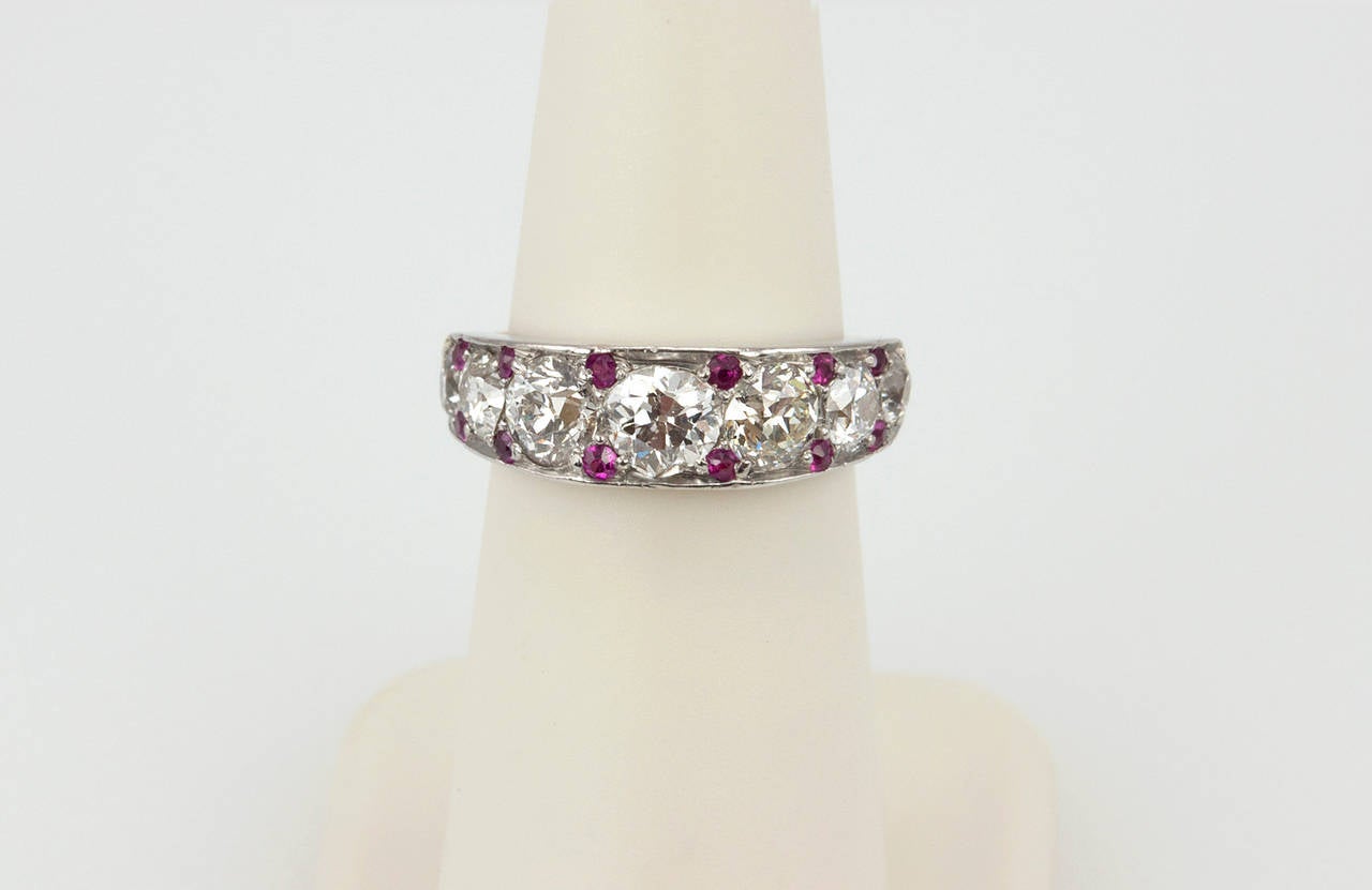 Women's Old European Cut Diamond and Ruby Band