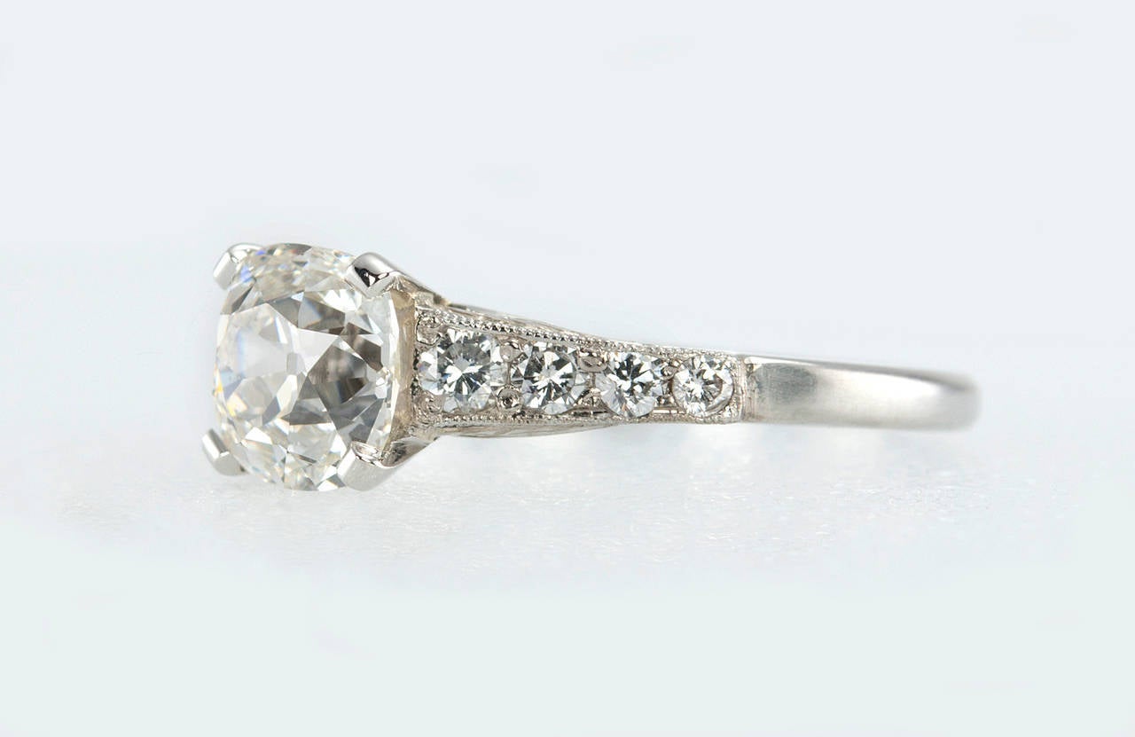 Women's 1.55 Carat Cushion Cut Diamond and Platinum Engagement Ring