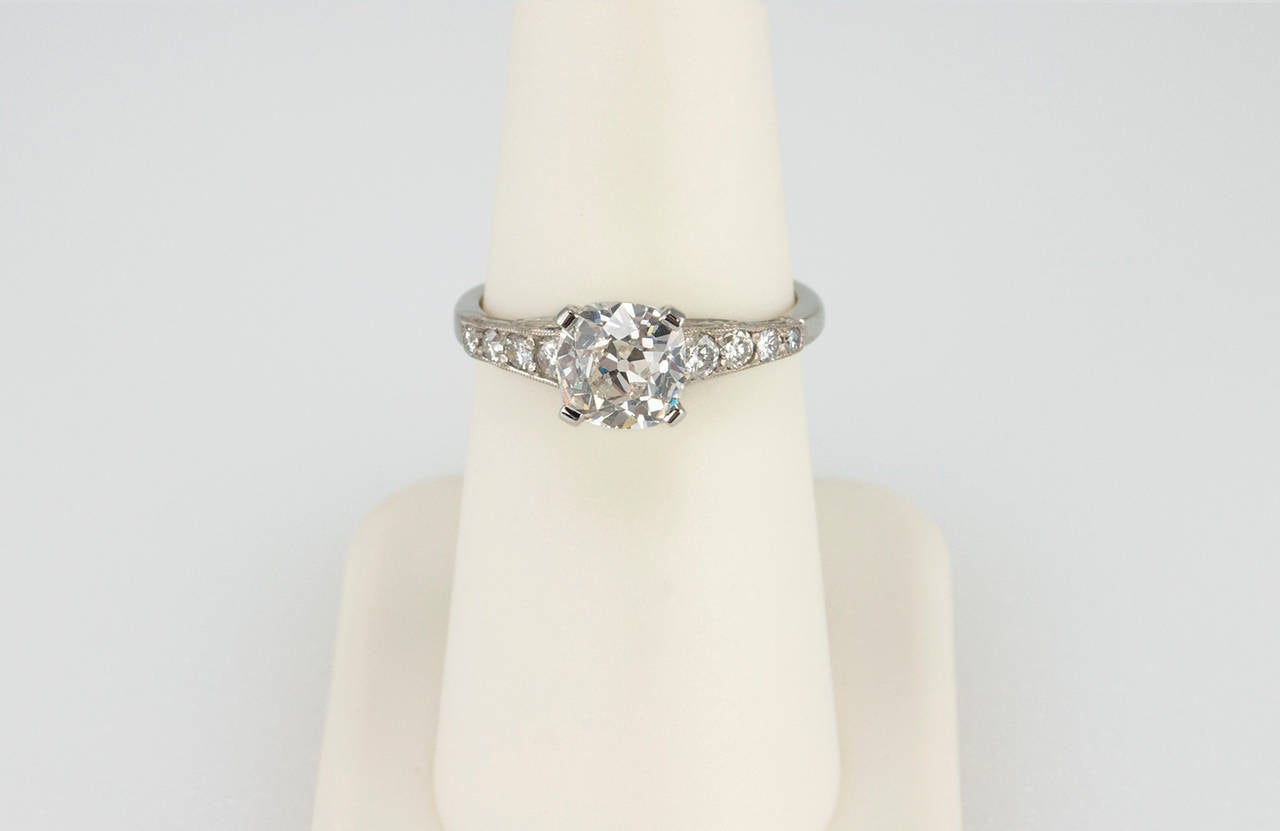 1.55 Carat Cushion Cut Diamond and Platinum Engagement Ring 1