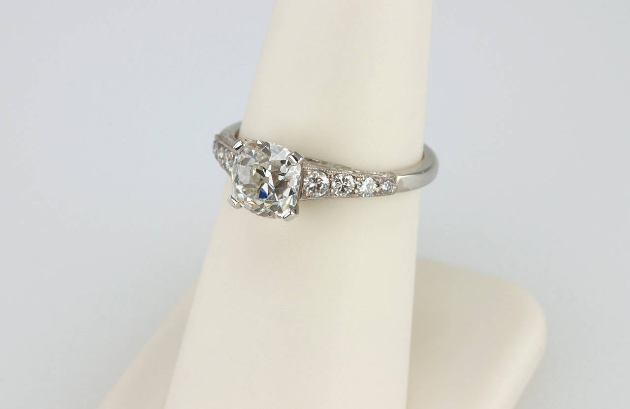 1.55 Carat Cushion Cut Diamond and Platinum Engagement Ring 2