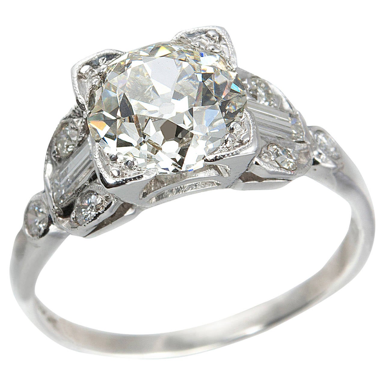 1.86 Carat GIA Cert Art Deco Diamond Platinum Engagement Ring