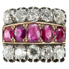 Old European Cut Diamond Burma Ruby silver topped gold Cocktail Ring