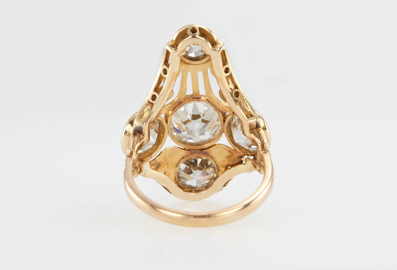 Women's Arts and Crafts Old European Cut Diamond Gold Ring For Sale