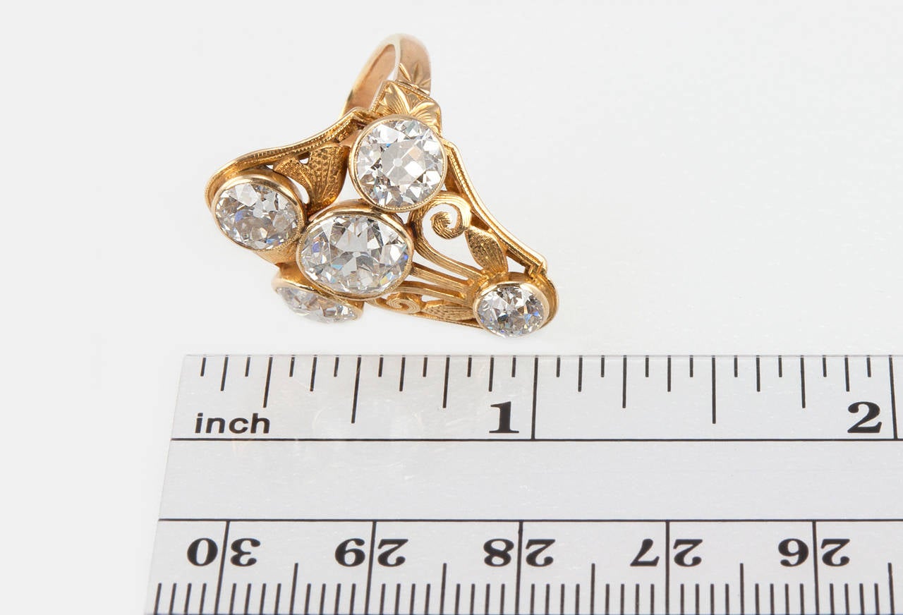 Arts and Crafts Old European Cut Diamond Gold Ring For Sale 5