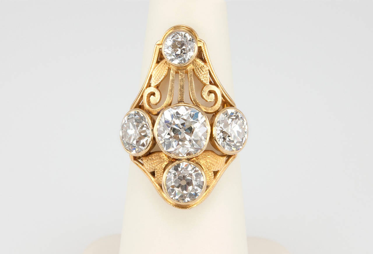 Arts and Crafts Old European Cut Diamond Gold Ring For Sale 2