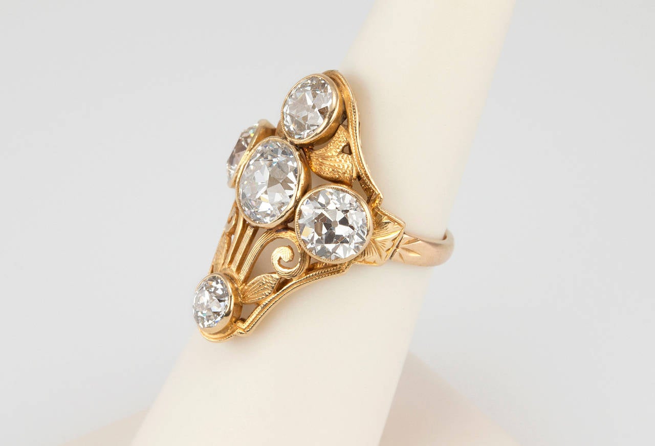 Arts and Crafts Old European Cut Diamond Gold Ring For Sale 3