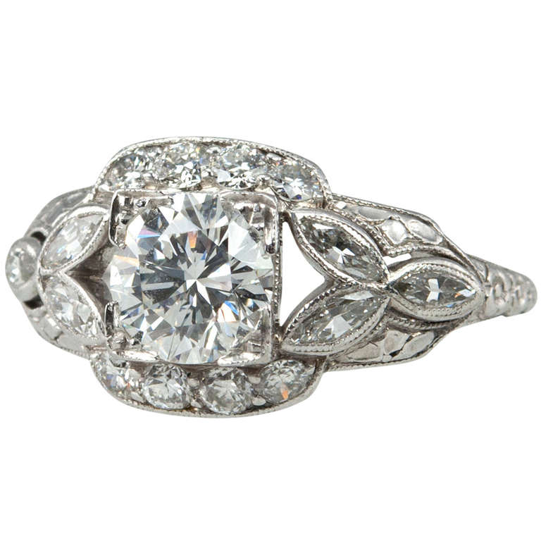 Art Deco 0.95 Carat Diamond Engagement Ring
