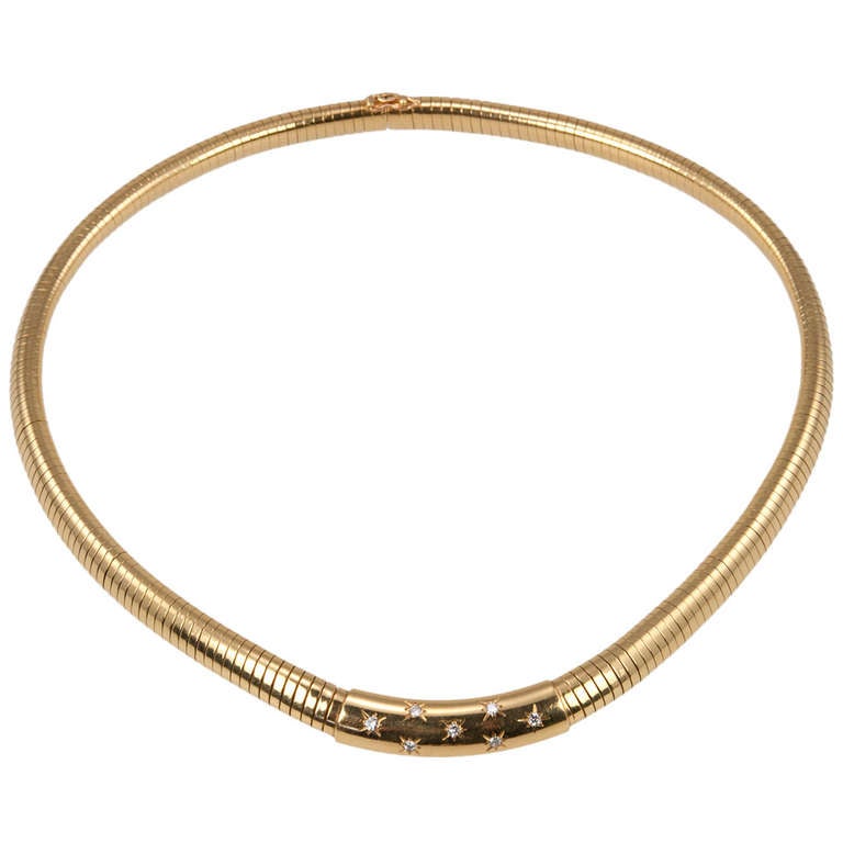 Van Cleef & Arpels Gold Flexible Choker with Star Diamonds Necklace For Sale