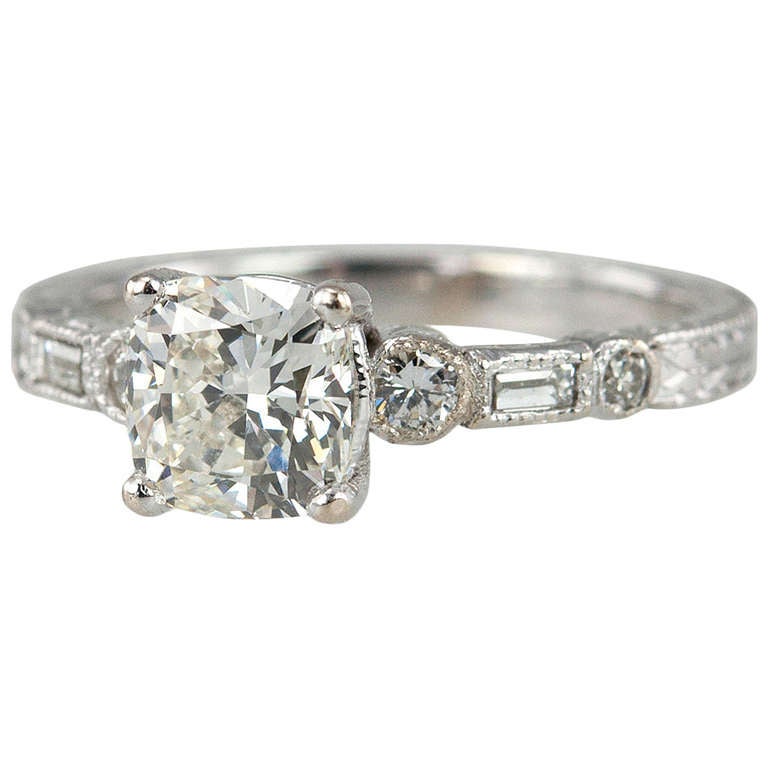  Engraved  1 11ct K VS2 GIA Diamond Engagement  Ring  For Sale  