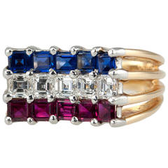 Cartier 1940s Ruby Sapphire Diamond Ring