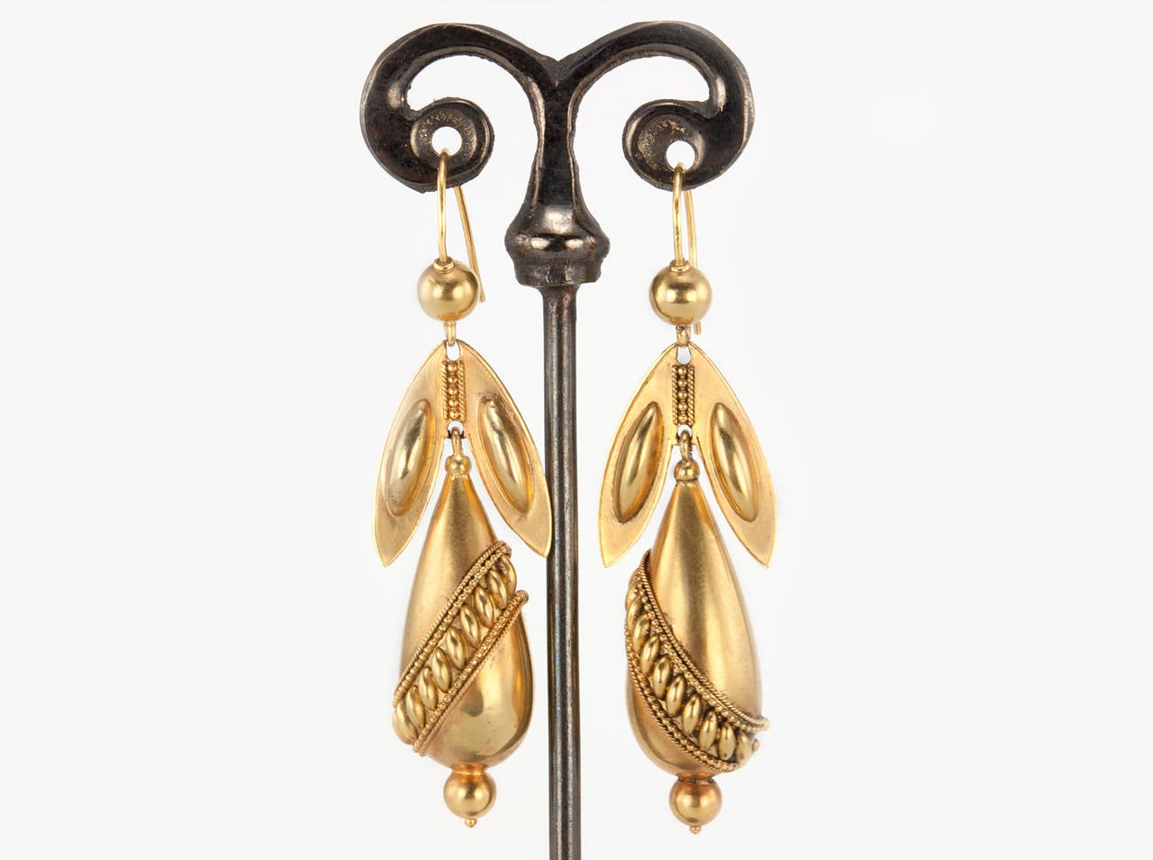 Women's Victorian Archaeological Revival Gold Pendant Earrings For Sale