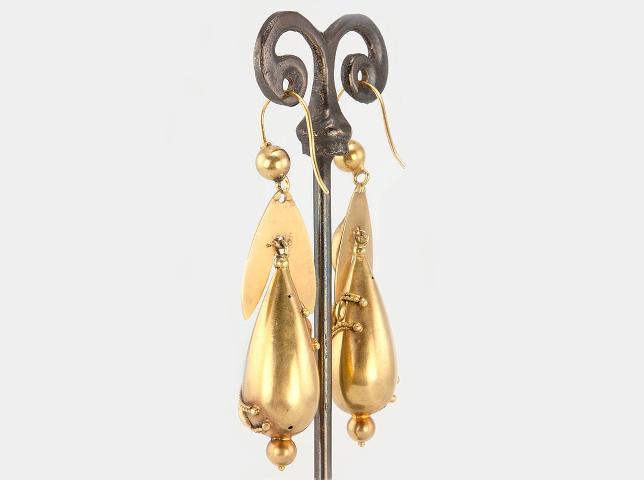 Victorian Archaeological Revival Gold Pendant Earrings For Sale 1