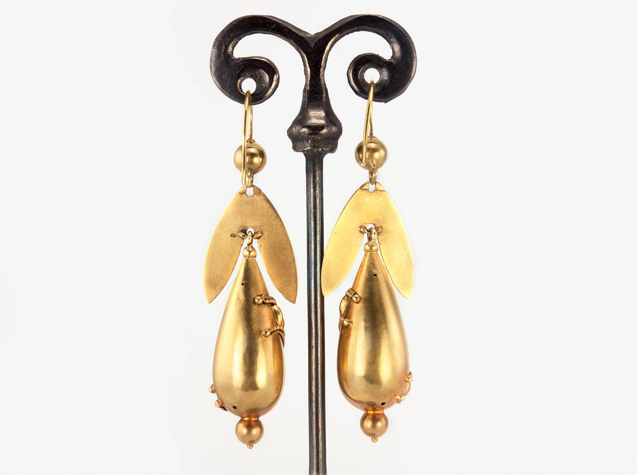 Victorian Archaeological Revival Gold Pendant Earrings For Sale 3