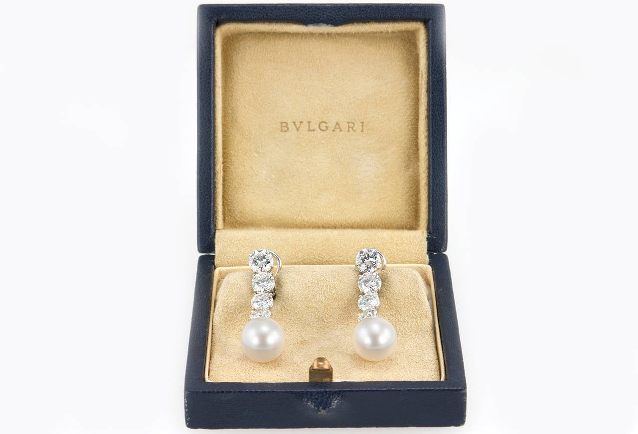 Bulgari Diamond And Pearl Dangle Earrings In Excellent Condition For Sale In Los Angeles, CA