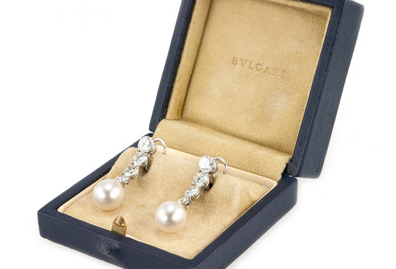 Women's Bulgari Diamond And Pearl Dangle Earrings For Sale