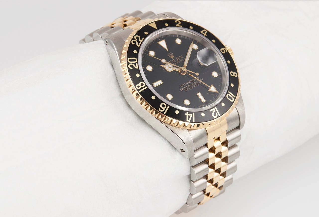Rolex Yellow Gold Stainless Steel GMT-Master II Wristwatch Ref 16713 In Excellent Condition For Sale In Los Angeles, CA