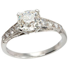 1.55 Carat Cushion Cut Diamond and Platinum Engagement Ring