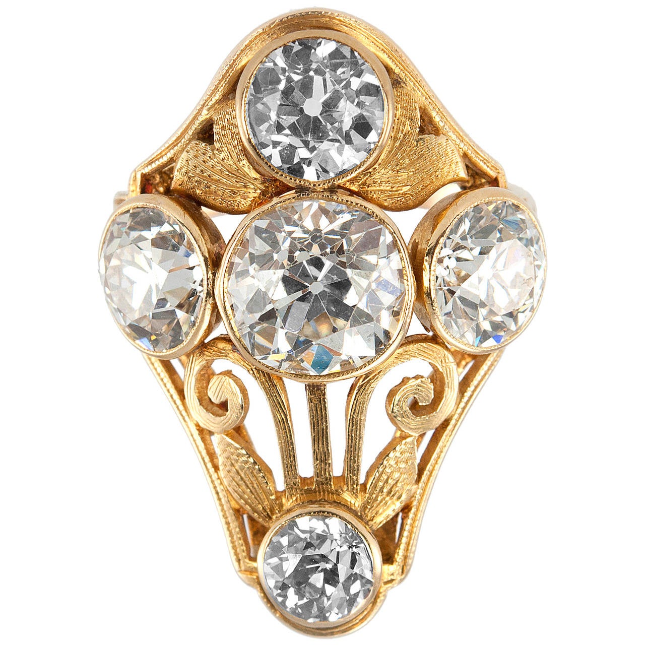 Arts and Crafts Old European Cut Diamond Gold Ring For Sale at 1stDibs