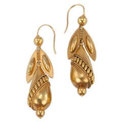 Victorian Archaeological Revival Gold Pendant Earrings