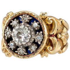 Victorian Diamond Ring with Blue Enamel