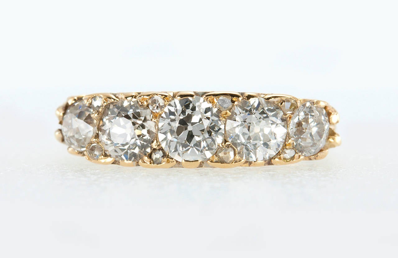 1913 Five-Stone Old European Cut Diamond Gold Ring