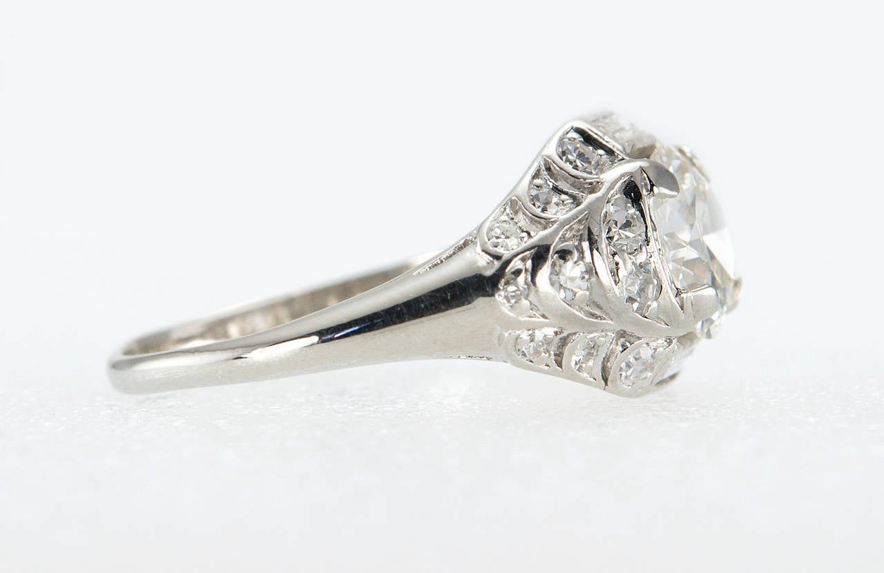 Art Deco 1.18 Carat Old European Cut Diamond and Platinum Engagement Ring For Sale