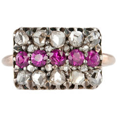 Victorian Ruby Diamond Gold Cocktail Ring 1