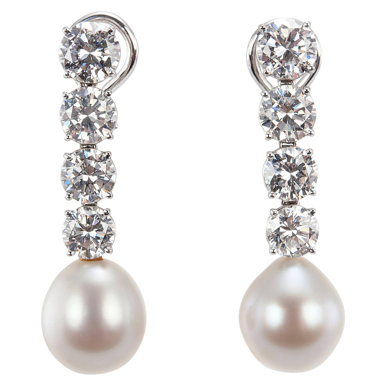 Bulgari Diamond And Pearl Dangle Earrings For Sale