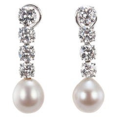 Bulgari Diamond And Pearl Dangle Earrings