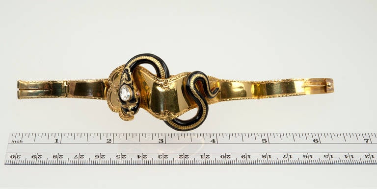 Victorian Enamel Diamond Gold Snake Bangle Bracelet 5