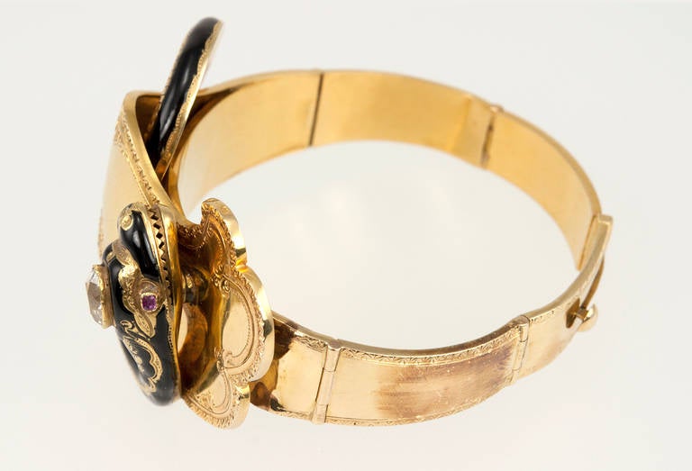 Victorian Enamel Diamond Gold Snake Bangle Bracelet 2