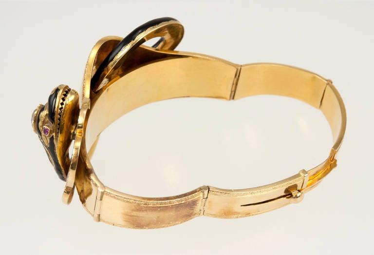 Victorian Enamel Diamond Gold Snake Bangle Bracelet 1