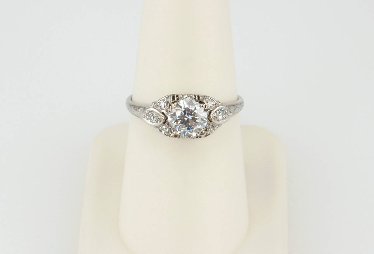 Art Deco 0.96 Carat Diamond Platinum Engagement Ring 3