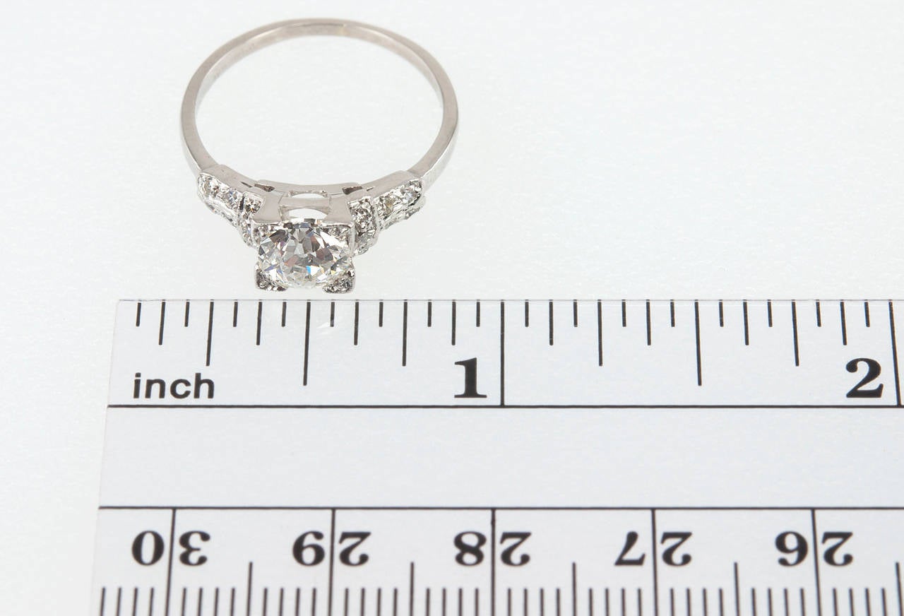 Art Deco 1.01 Carat Cushion Cut Diamond Platinum Engagement Ring For Sale 6