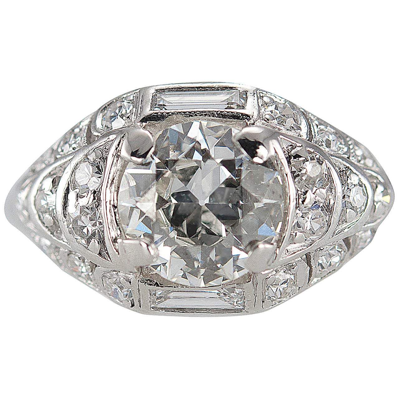 1.18 Carat Old European Cut Diamond and Platinum Engagement Ring For Sale