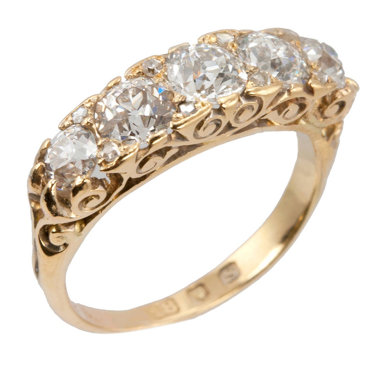 1913 FiveStone Old European Cut Diamond Gold Ring at 1stDibs