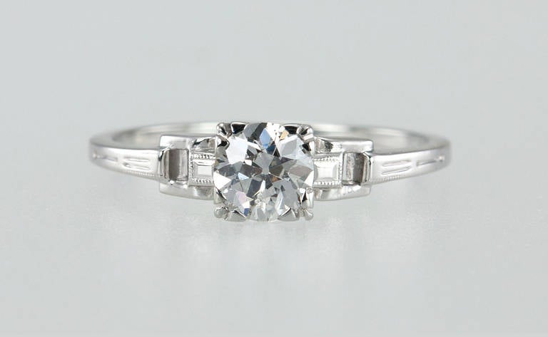 Women's Art Deco 0.55 Carat Old European Cut Diamond Platinum Ring For Sale