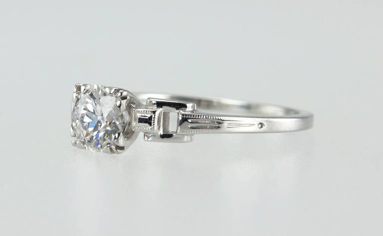 Art Deco 0.55 Carat Old European Cut Diamond Platinum Ring In Excellent Condition For Sale In Los Angeles, CA