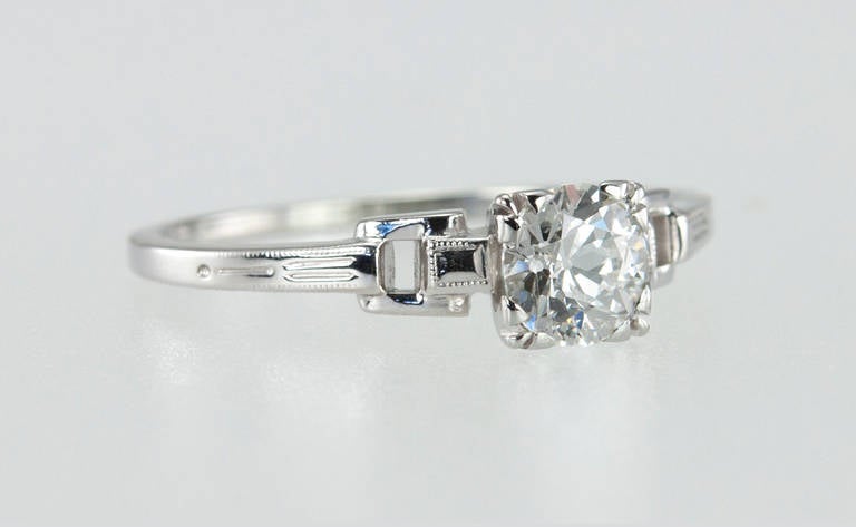Art Deco 0.55 Carat Old European Cut Diamond Platinum Ring For Sale 1