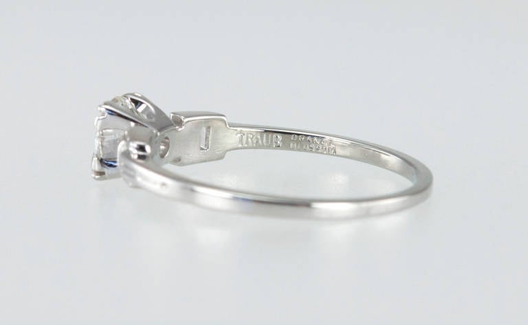 Art Deco 0.55 Carat Old European Cut Diamond Platinum Ring For Sale 5
