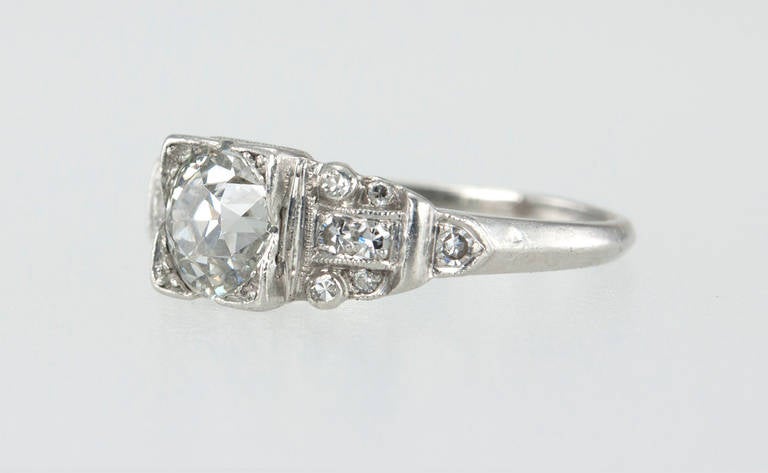 Old European Cut Art Deco 1.14 Carat Diamond Platinum Engagement Ring For Sale