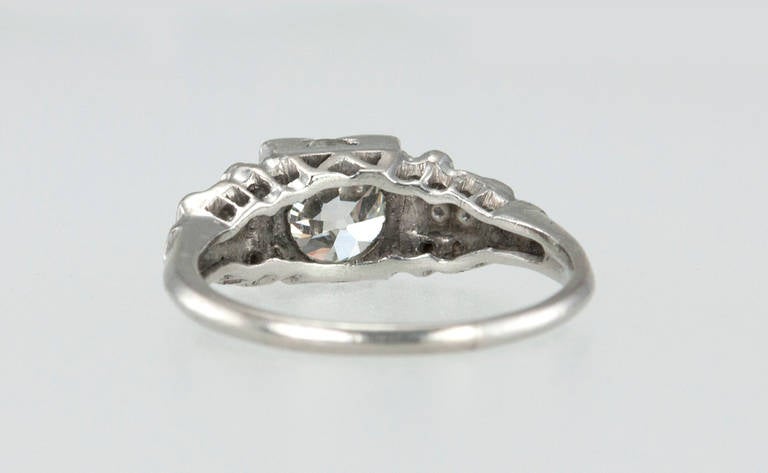 Art Deco 1.14 Carat Diamond Platinum Engagement Ring For Sale 1
