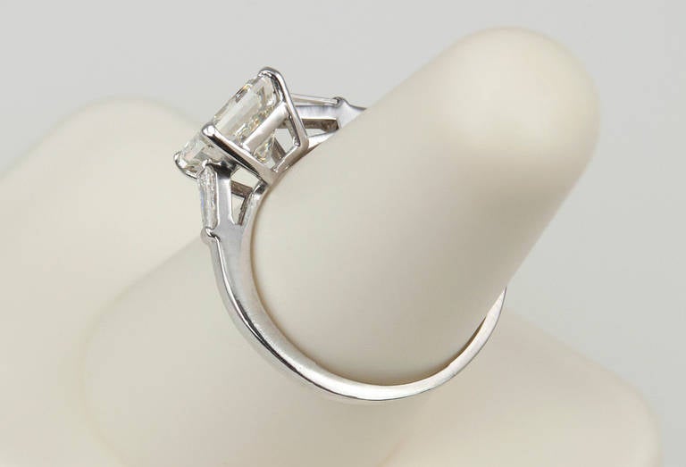 Women's 2.02 Carat Square Emerald Cut Diamond with Tapered Baguettes 1940s