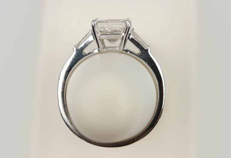 2.02 Carat Square Emerald Cut Diamond with Tapered Baguettes 1940s 1